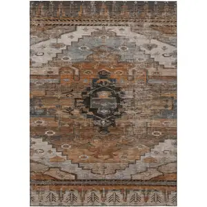 Photo of Terra Cotta Rust And Gray Tribal Washable Indoor Outdoor Area Rug