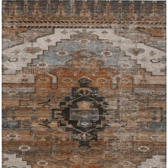 Terra Cotta Rust And Gray Tribal Washable Indoor Outdoor Area Rug Photo 4