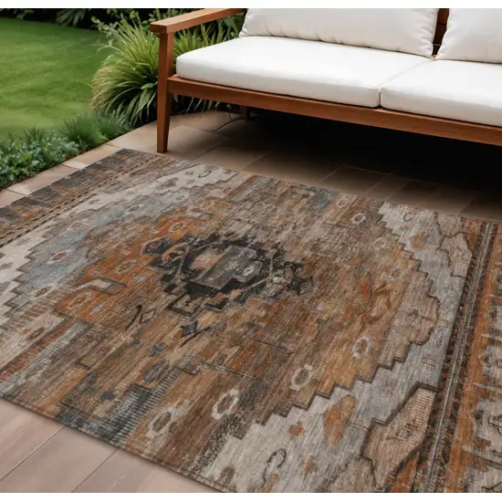 Terra Cotta Rust And Gray Tribal Washable Indoor Outdoor Area Rug Photo 2