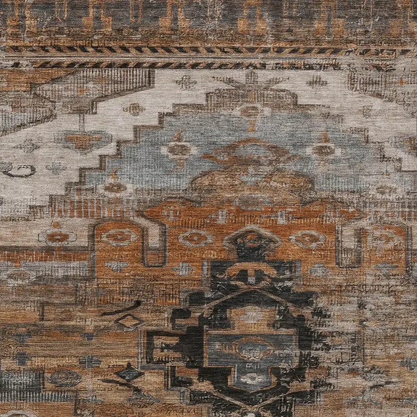 Terra Cotta Rust And Gray Tribal Washable Indoor Outdoor Area Rug Photo 8