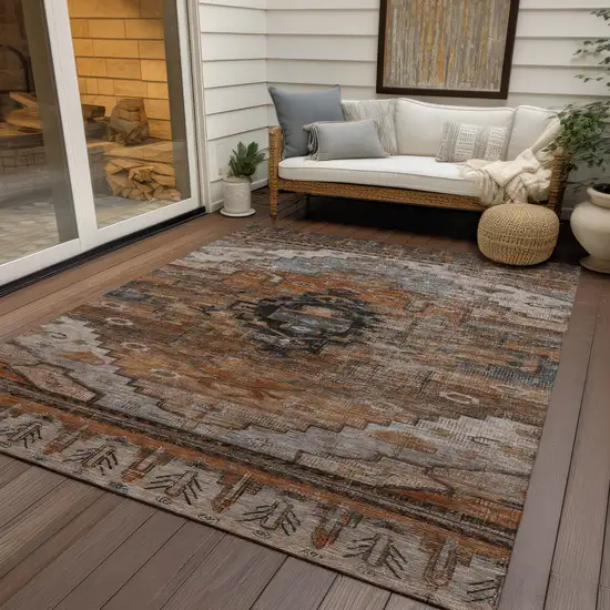 Terra Cotta Rust And Gray Tribal Washable Indoor Outdoor Area Rug Photo 6
