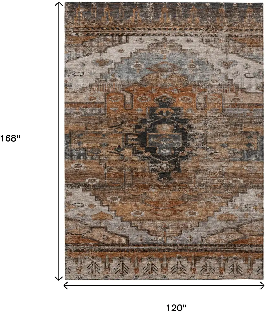 Terra Cotta Rust And Gray Tribal Washable Indoor Outdoor Area Rug Photo 9