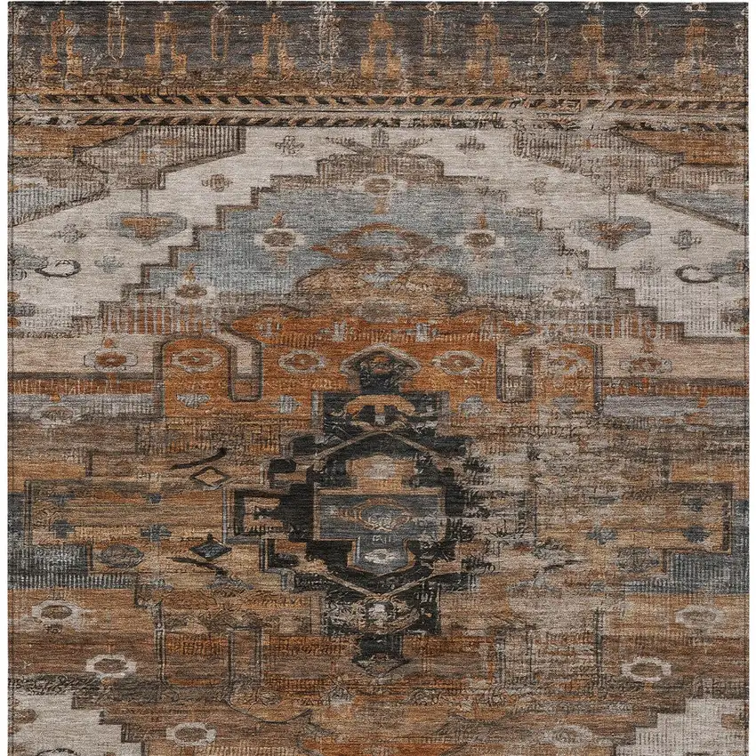 Terra Cotta Rust And Gray Tribal Washable Indoor Outdoor Area Rug Photo 6