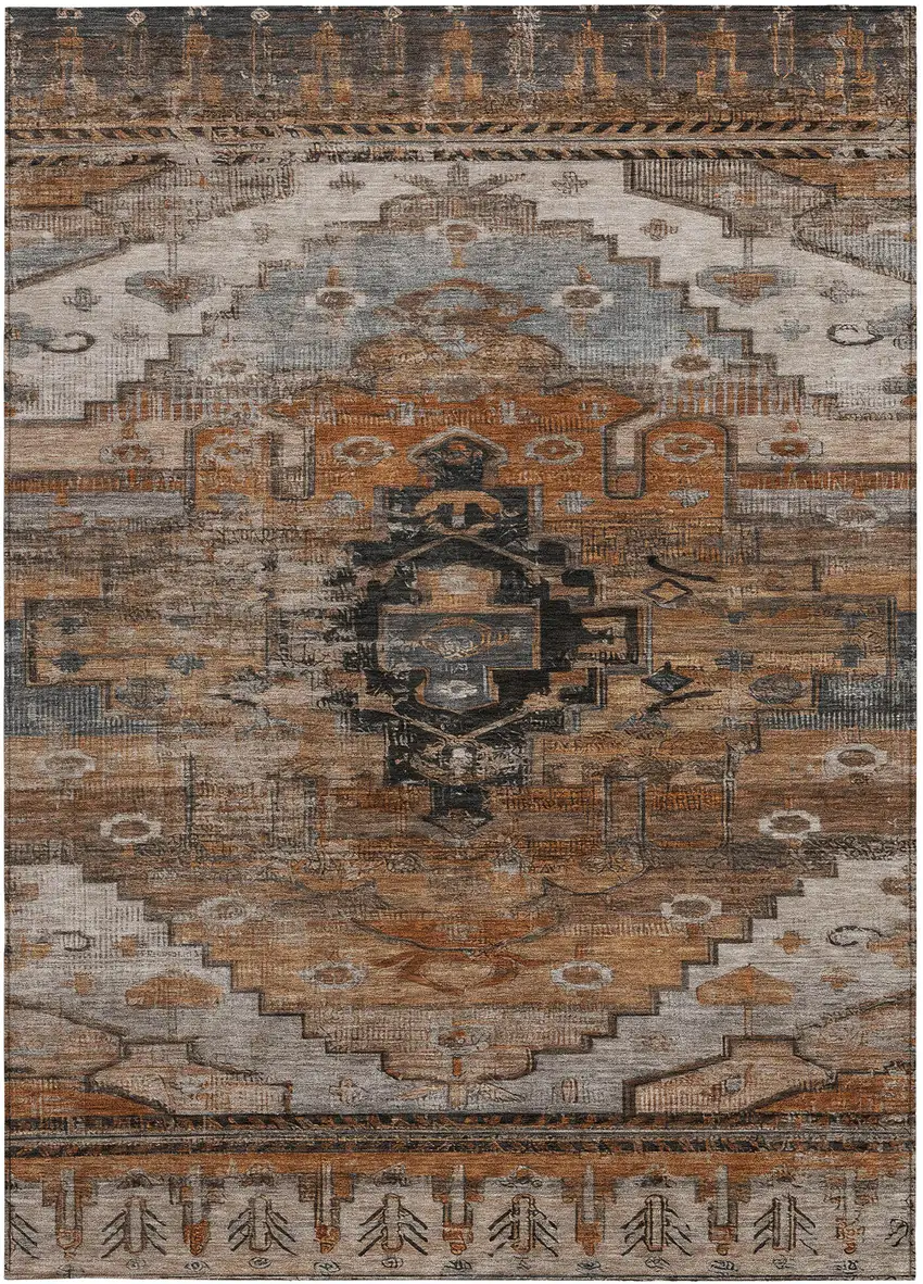 Terra Cotta Rust And Gray Tribal Washable Indoor Outdoor Area Rug Photo 3