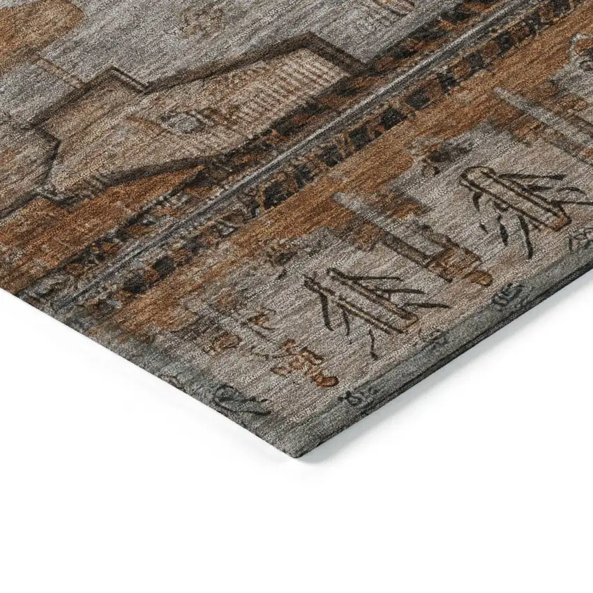 Terra Cotta Rust And Gray Tribal Washable Indoor Outdoor Area Rug Photo 7