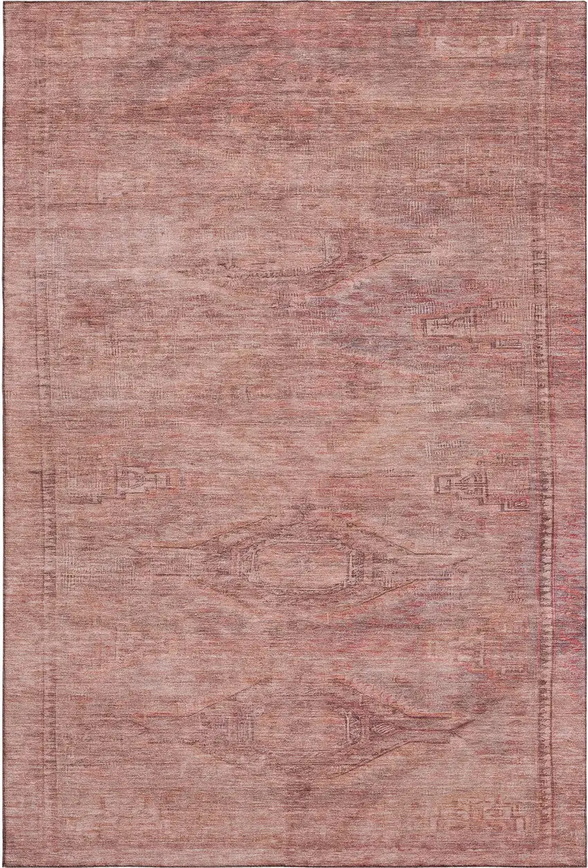 Terra Cotta Salmon And Blush Abstract Geometric Washable Area Rug With UV Protection Photo 6