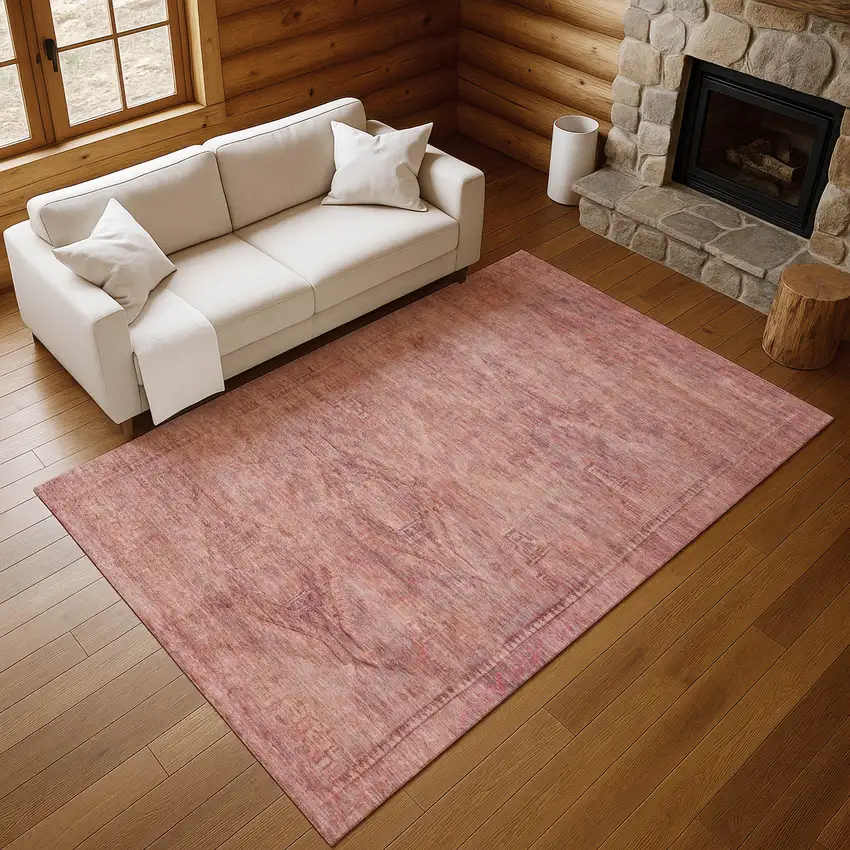 Terra Cotta Salmon And Blush Abstract Geometric Washable Area Rug With UV Protection Photo 4