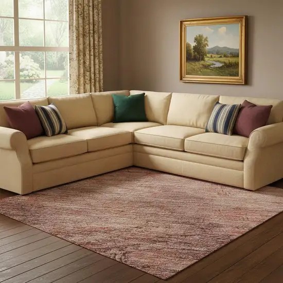 Terra Cotta Salmon And Blush Abstract Geometric Washable Area Rug With UV Protection Photo 2