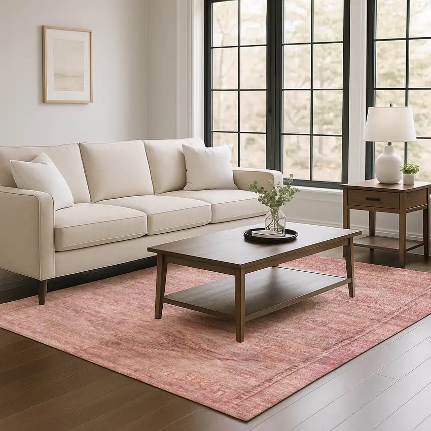 Terra Cotta Salmon And Blush Abstract Geometric Washable Area Rug With UV Protection Photo 3