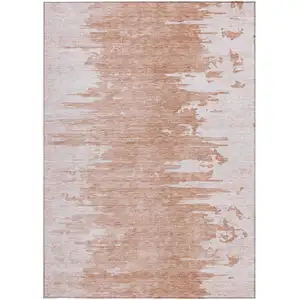 Photo of Terra Cotta Salmon And Copper Abstract Washable Indoor Outdoor Area Rug
