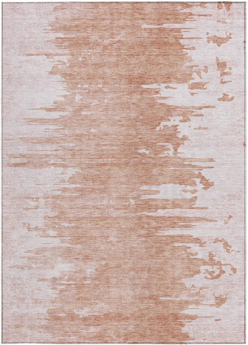 Terra Cotta Salmon And Copper Abstract Washable Indoor Outdoor Area Rug Photo 2