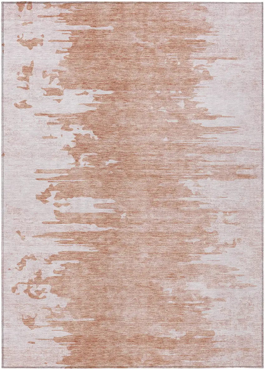 Terra Cotta Salmon And Copper Abstract Washable Indoor Outdoor Area Rug Photo 2