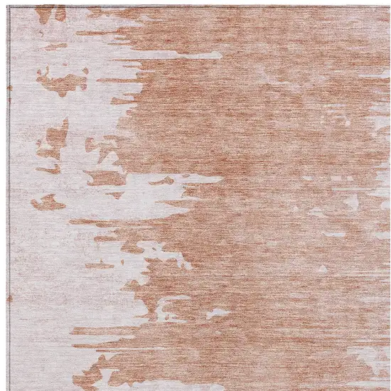 Terra Cotta Salmon And Copper Abstract Washable Indoor Outdoor Area Rug Photo 5