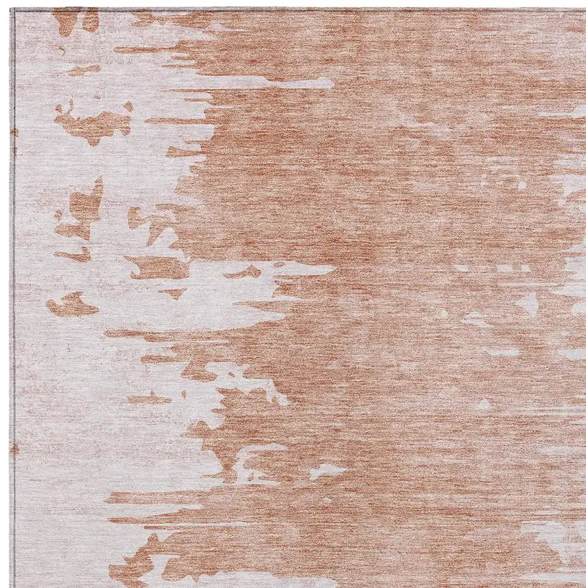 Terra Cotta Salmon And Copper Abstract Washable Indoor Outdoor Area Rug Photo 5