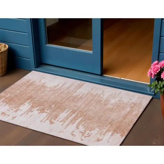 Terra Cotta Salmon And Copper Abstract Washable Indoor Outdoor Area Rug Photo 1