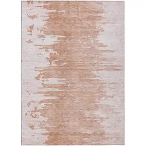 Photo of Terra Cotta Salmon And Copper Abstract Washable Indoor Outdoor Area Rug