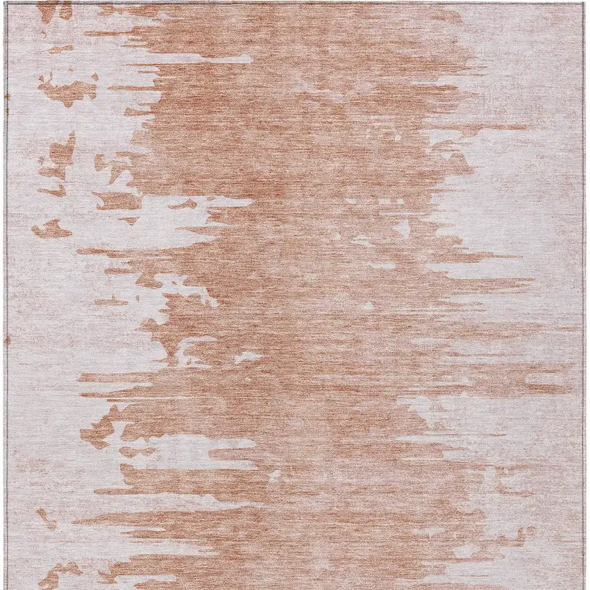 Terra Cotta Salmon And Copper Abstract Washable Indoor Outdoor Area Rug Photo 5