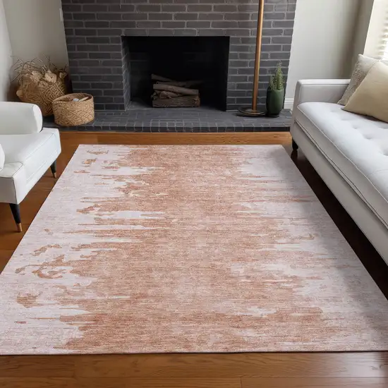 Terra Cotta Salmon And Copper Abstract Washable Indoor Outdoor Area Rug Photo 7