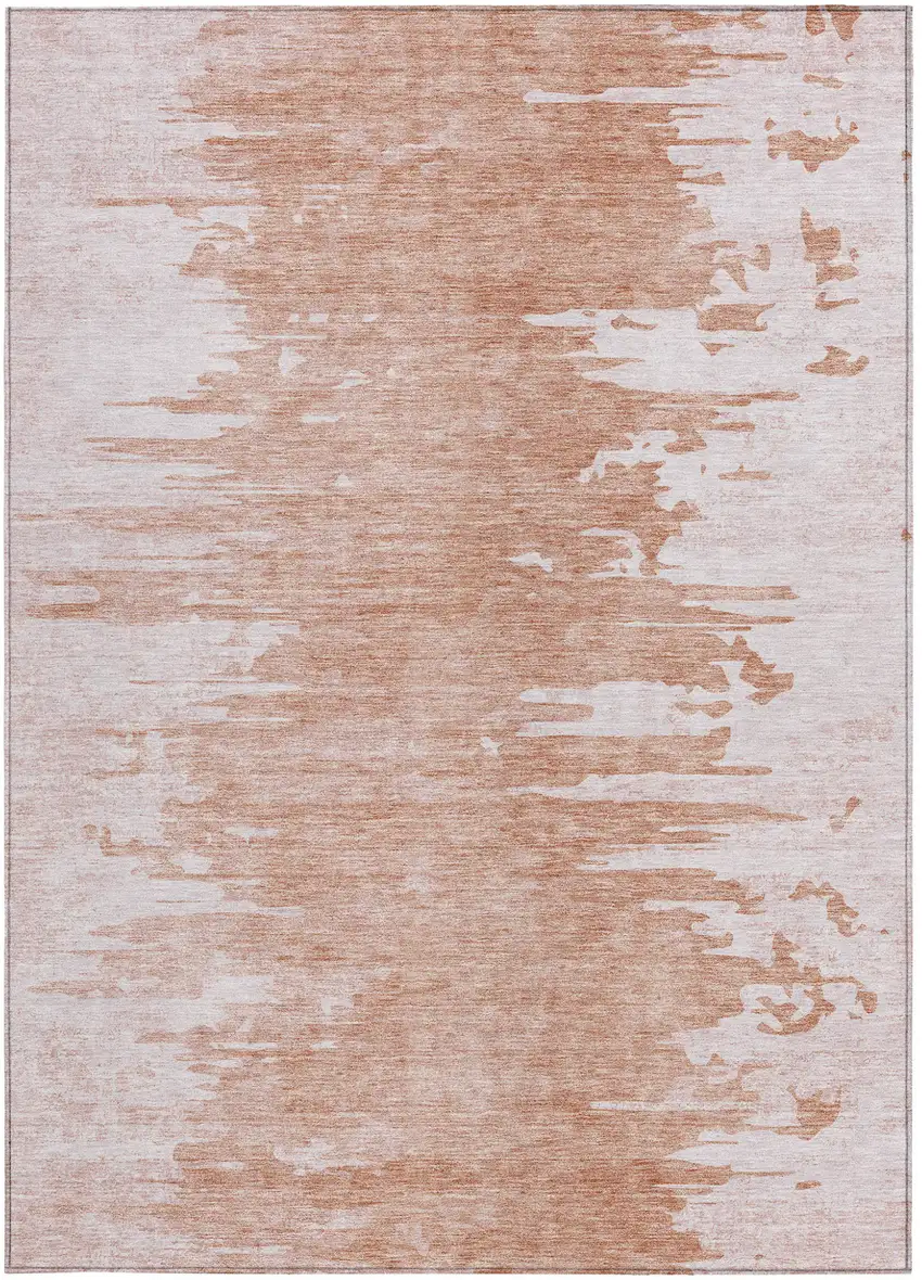 Terra Cotta Salmon And Copper Abstract Washable Indoor Outdoor Area Rug Photo 5