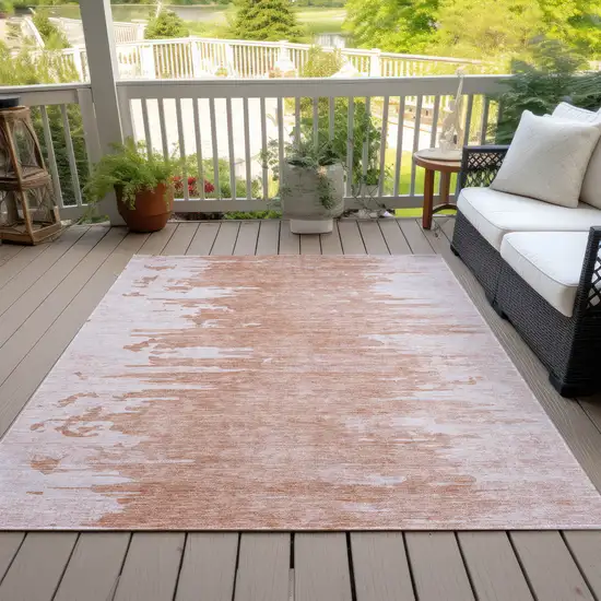 Terra Cotta Salmon And Copper Abstract Washable Indoor Outdoor Area Rug Photo 9