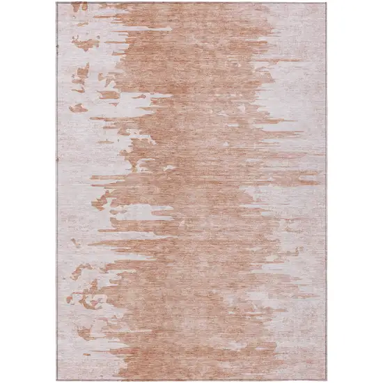 Terra Cotta Salmon And Copper Abstract Washable Indoor Outdoor Area Rug Photo 1