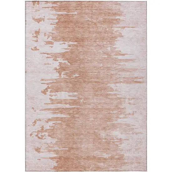 Terra Cotta Salmon And Copper Abstract Washable Indoor Outdoor Area Rug Photo 1