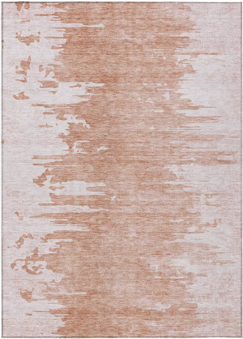 Terra Cotta Salmon And Copper Abstract Washable Indoor Outdoor Area Rug Photo 1