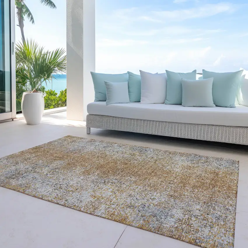Terra Cotta Silver And Charcoal Oriental Washable Indoor Outdoor Area Rug Photo 8