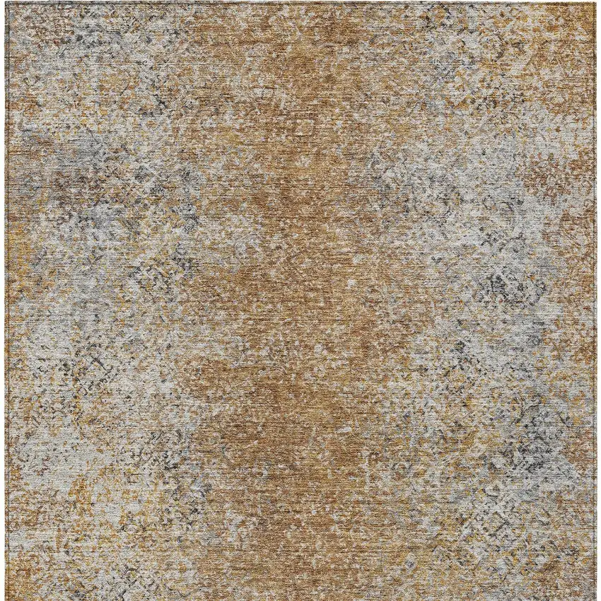 Terra Cotta Silver And Charcoal Oriental Washable Indoor Outdoor Area Rug Photo 7