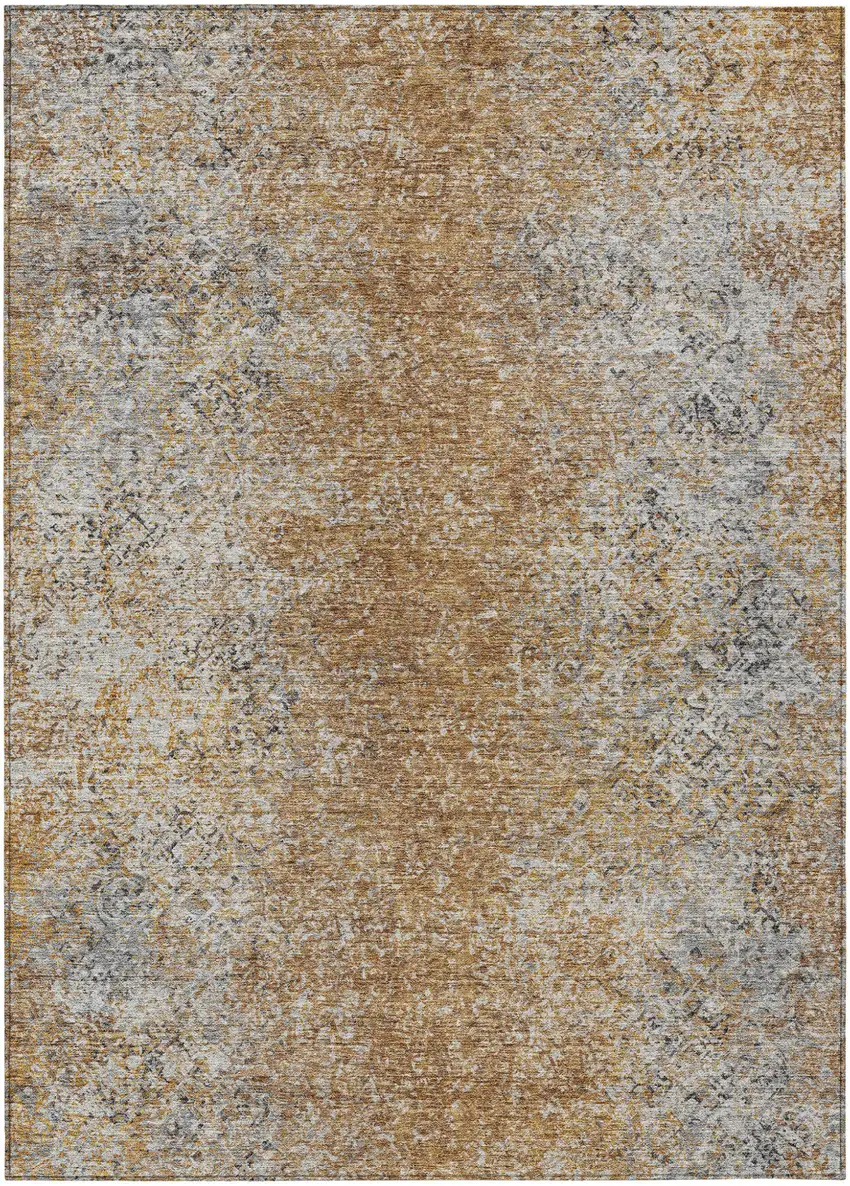 Terra Cotta Silver And Charcoal Oriental Washable Indoor Outdoor Area Rug Photo 2