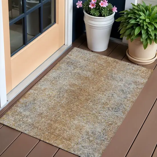 Terra Cotta Silver And Charcoal Oriental Washable Indoor Outdoor Area Rug Photo 1