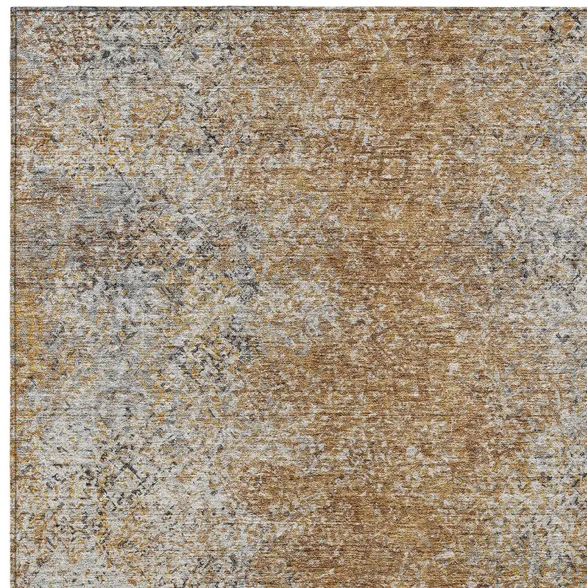 Terra Cotta Silver And Charcoal Oriental Washable Indoor Outdoor Area Rug Photo 6