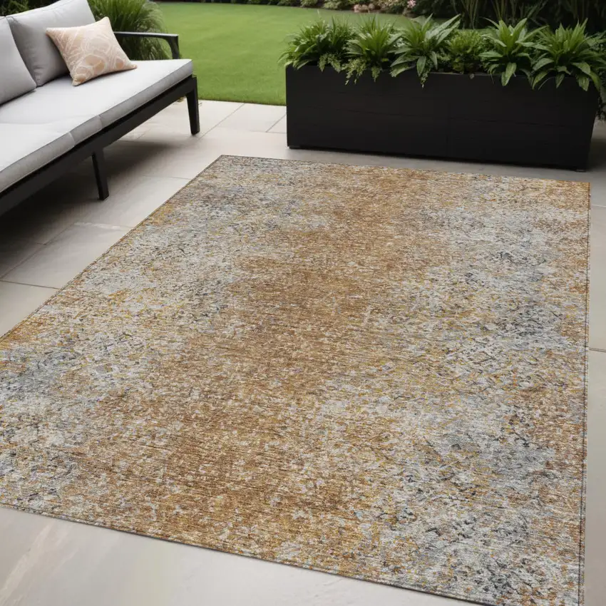 Terra Cotta Silver And Charcoal Oriental Washable Indoor Outdoor Area Rug Photo 1