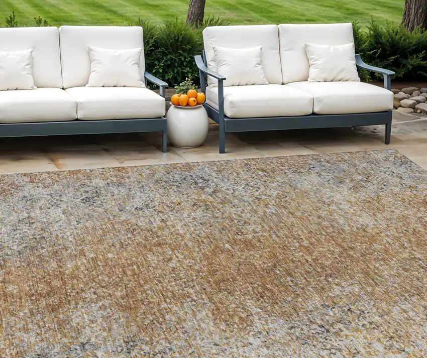 Terra Cotta Silver And Charcoal Oriental Washable Indoor Outdoor Area Rug Photo 1