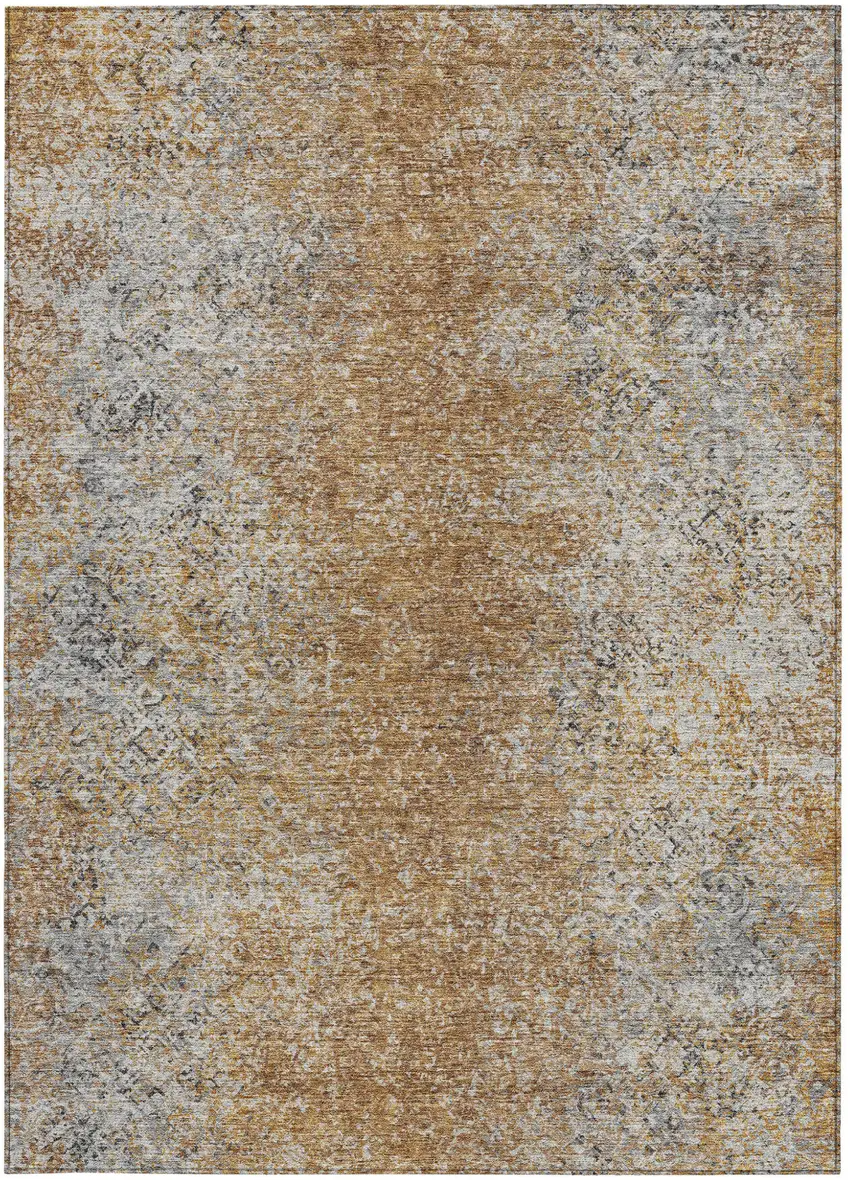 Terra Cotta Silver And Charcoal Oriental Washable Indoor Outdoor Area Rug Photo 5