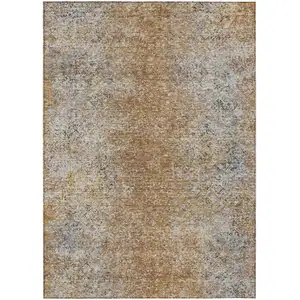 Photo of Terra Cotta Silver And Charcoal Oriental Washable Indoor Outdoor Area Rug