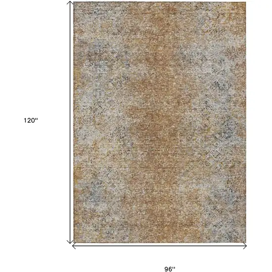 Terra Cotta Silver And Charcoal Oriental Washable Indoor Outdoor Area Rug Photo 7