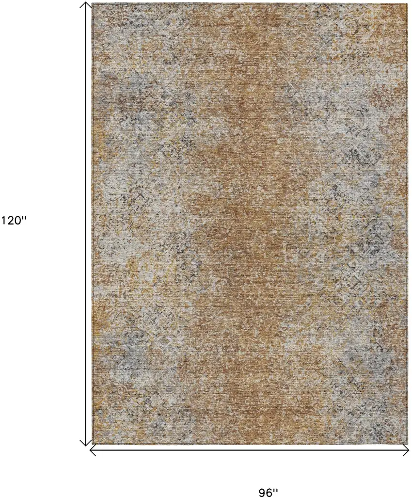 Terra Cotta Silver And Charcoal Oriental Washable Indoor Outdoor Area Rug Photo 7