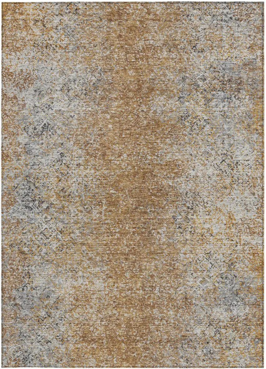 Terra Cotta Silver And Charcoal Oriental Washable Indoor Outdoor Area Rug Photo 7