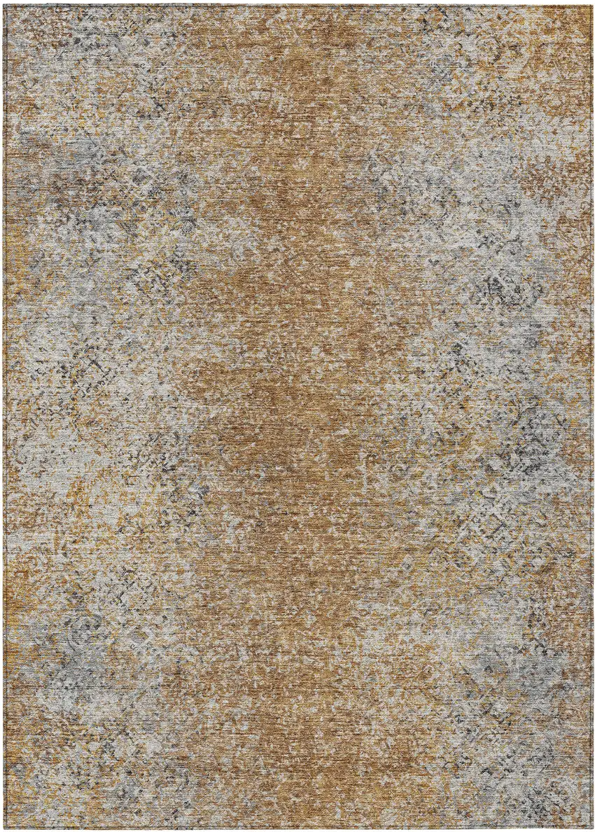 Terra Cotta Silver And Charcoal Oriental Washable Indoor Outdoor Area Rug Photo 2
