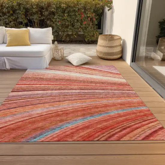 Terra Cotta Salmon And Orange Striped Washable Indoor Outdoor Area Rug Photo 9