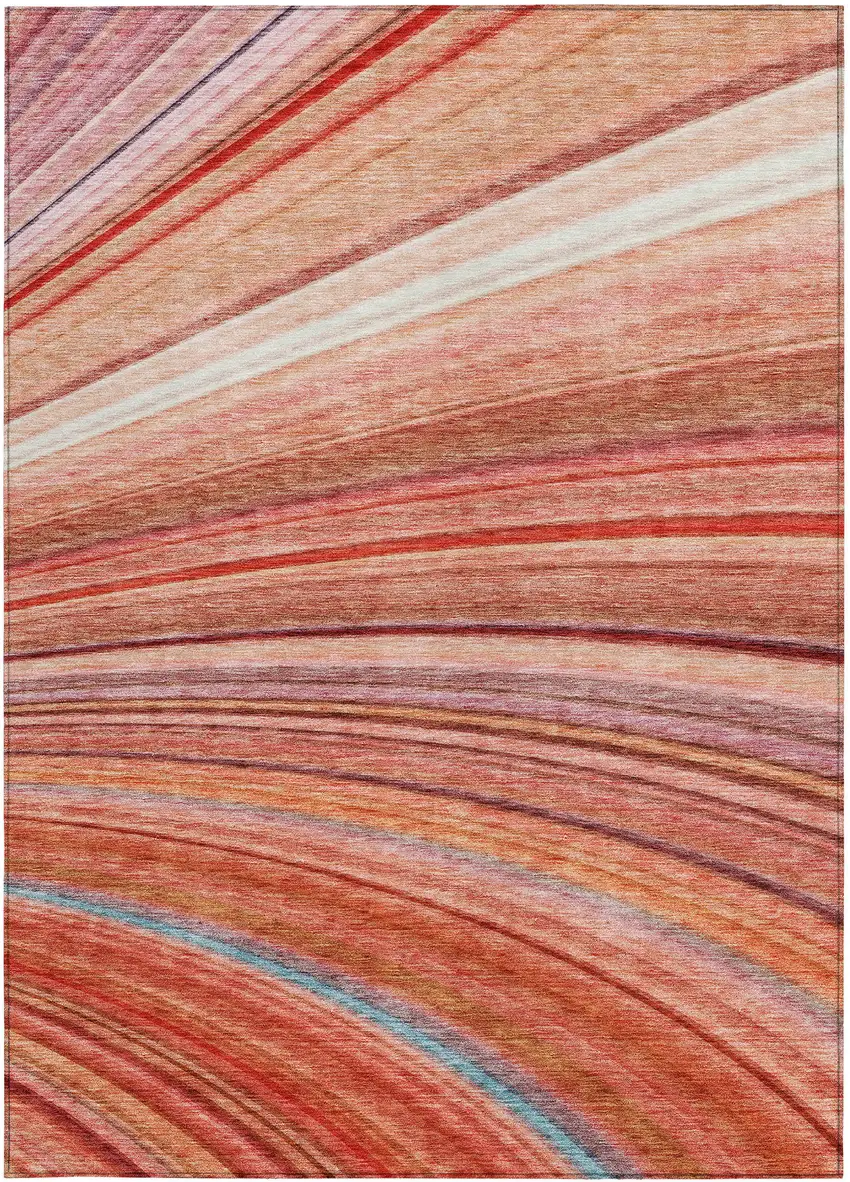 Terra Cotta Striped Washable Non Skid Indoor Outdoor Area Rug Photo 5
