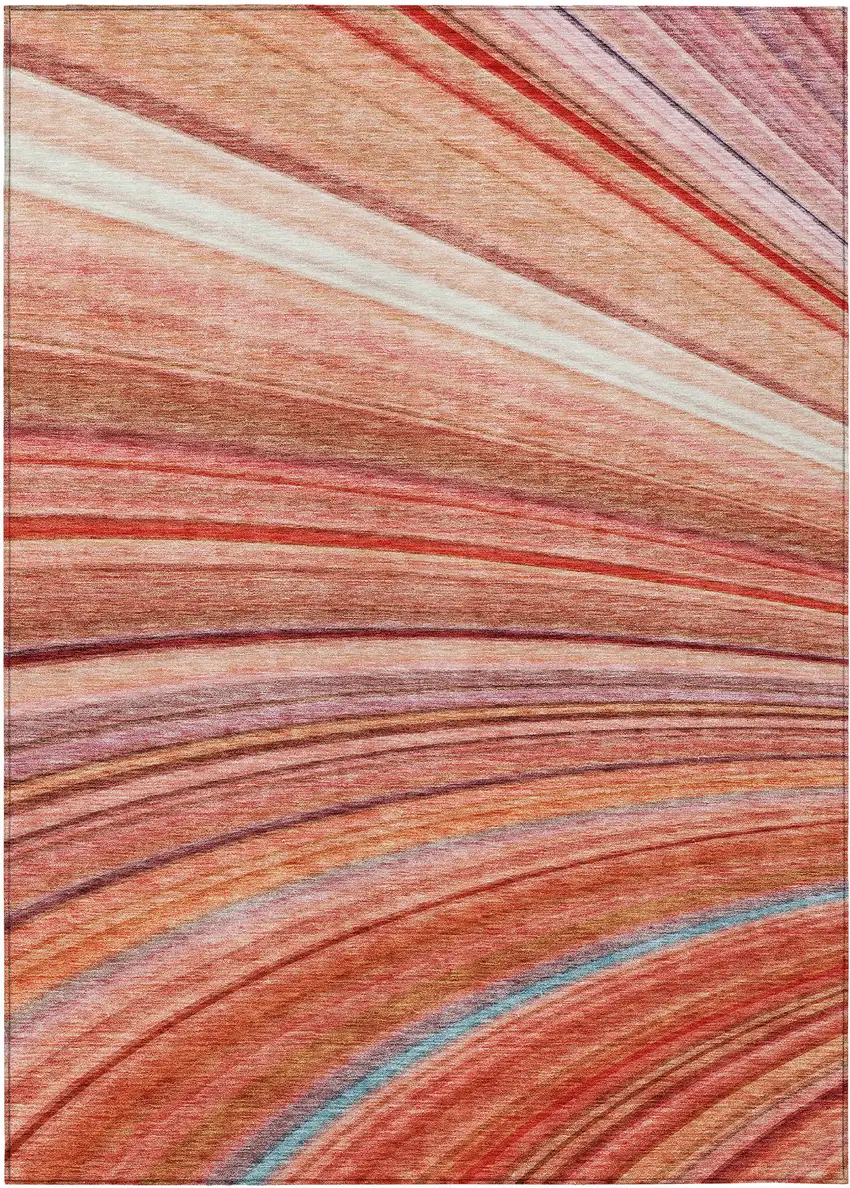 Terra Cotta Striped Washable Non Skid Indoor Outdoor Area Rug Photo 2