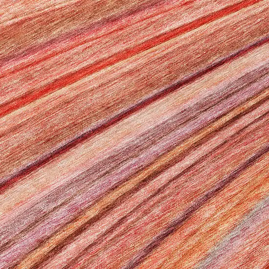 Terra Cotta Salmon And Orange Striped Washable Indoor Outdoor Area Rug Photo 6