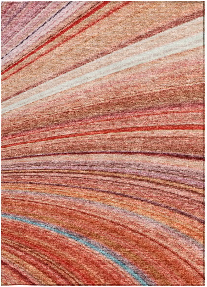 Terra Cotta Striped Washable Non Skid Indoor Outdoor Area Rug Photo 5