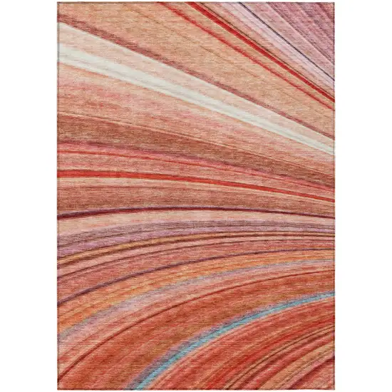Terra Cotta Salmon And Orange Striped Washable Indoor Outdoor Area Rug Photo 2