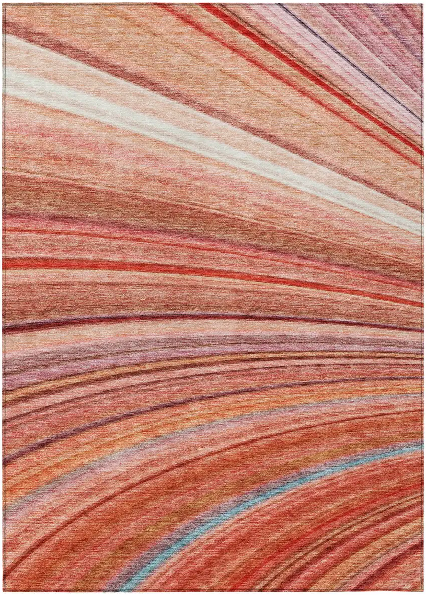 Terra Cotta Salmon And Orange Striped Washable Indoor Outdoor Area Rug Photo 2