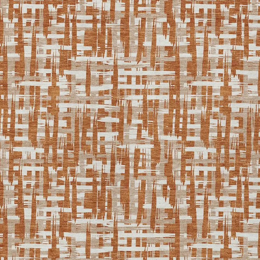 Terra Cotta Tan And Ivory Abstract Washable Indoor Outdoor Area Rug Photo 6
