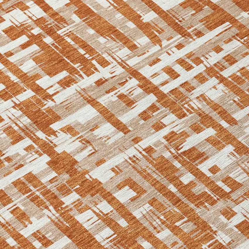 Terra Cotta Tan And Ivory Abstract Washable Indoor Outdoor Area Rug Photo 5