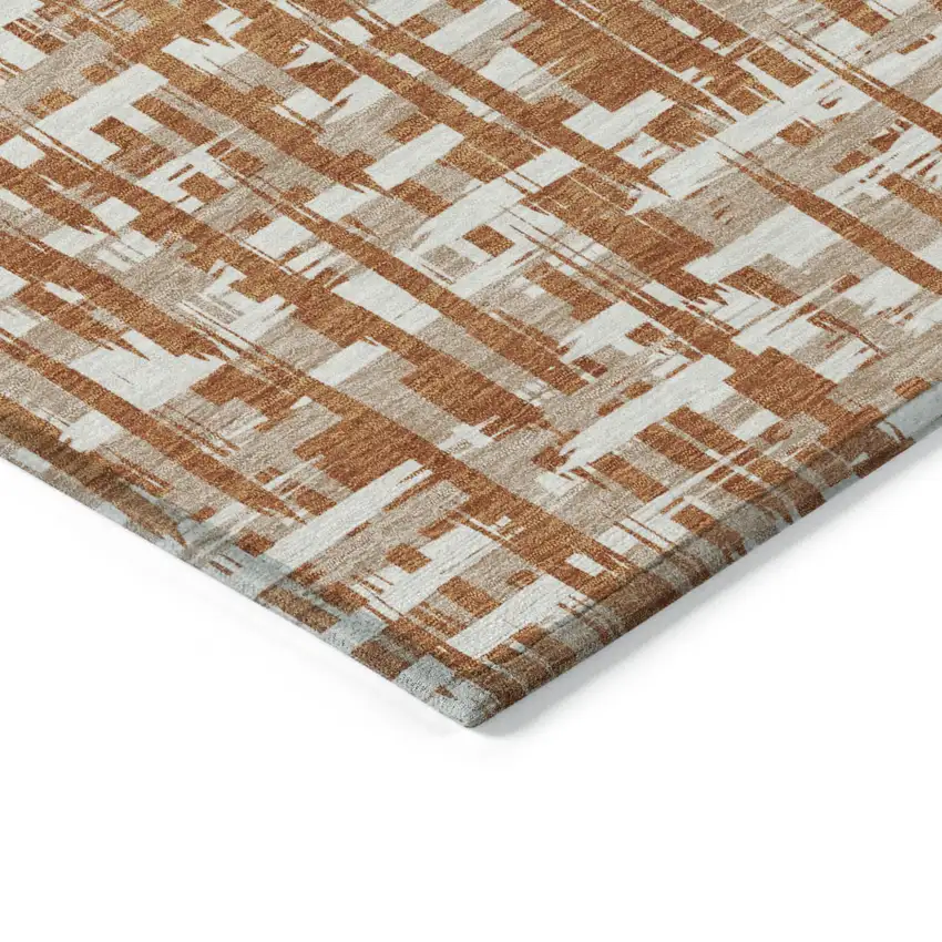 Terra Cotta Tan And Ivory Abstract Washable Indoor Outdoor Area Rug Photo 4